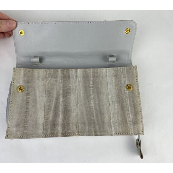 VTG Lee Sands Grey Eel Skin Leather Zip Around Clutch Organizer Wallet W Strap - Picture 8 of 16